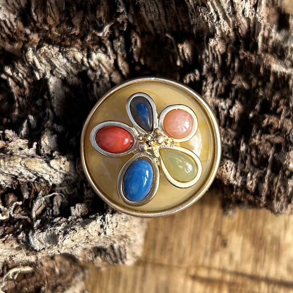 Boho Chic Statement Ring, Brushed Gold Tone With … - image 2